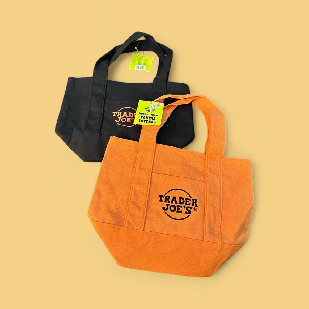 NWT Limited Edition Trader Joe's Purple and Black Mini Tote Bags set of 2